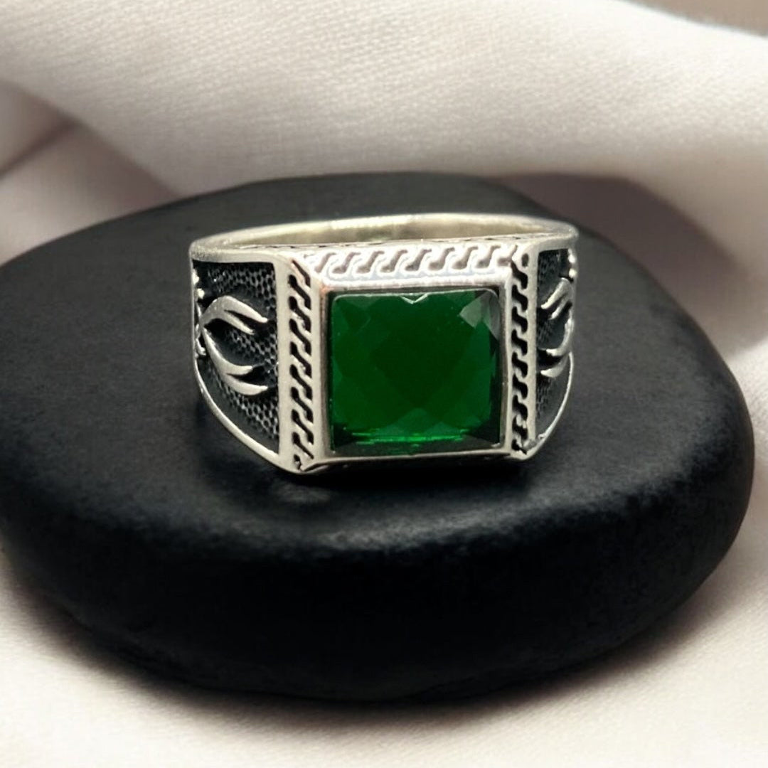 Chevalière Argent Luxe Onyx Vert Épée – Élégance et Style Unique silverixshops