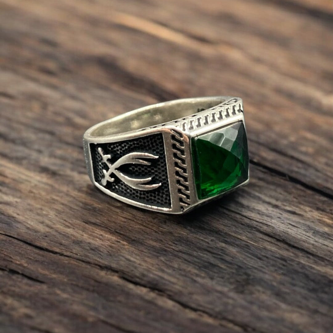 Chevalière Argent Luxe Onyx Vert Épée – Élégance et Style Unique silverixshops