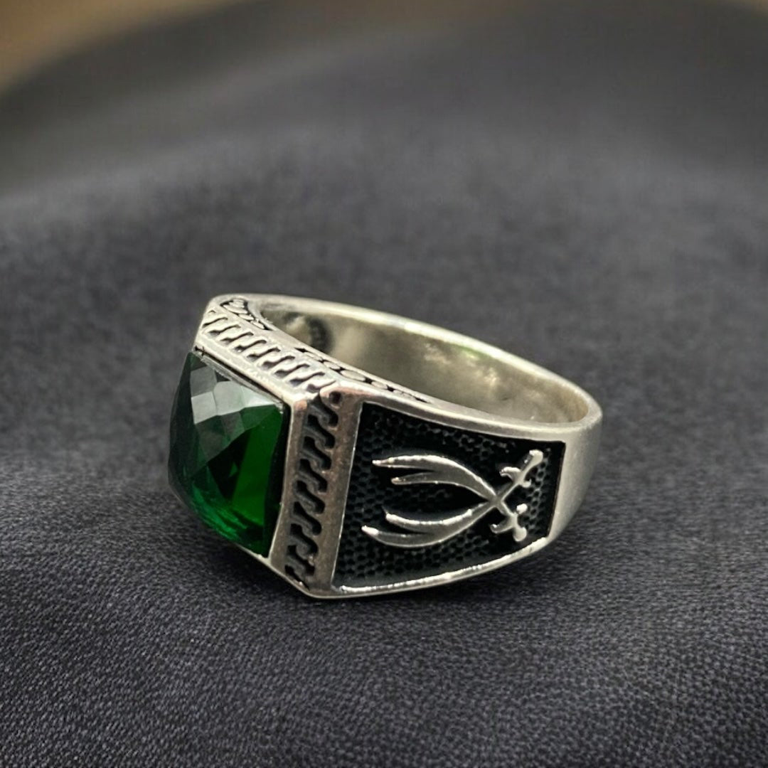 Chevalière Argent Luxe Onyx Vert Épée – Élégance et Style Unique silverixshops